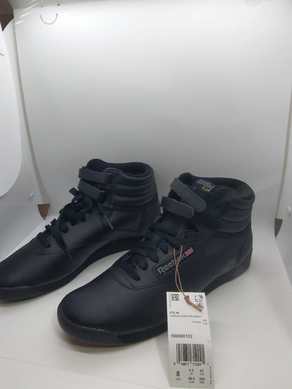 Reebok Classic Freestyle Triple Black High Top Leather Sneaker Womens Size 8